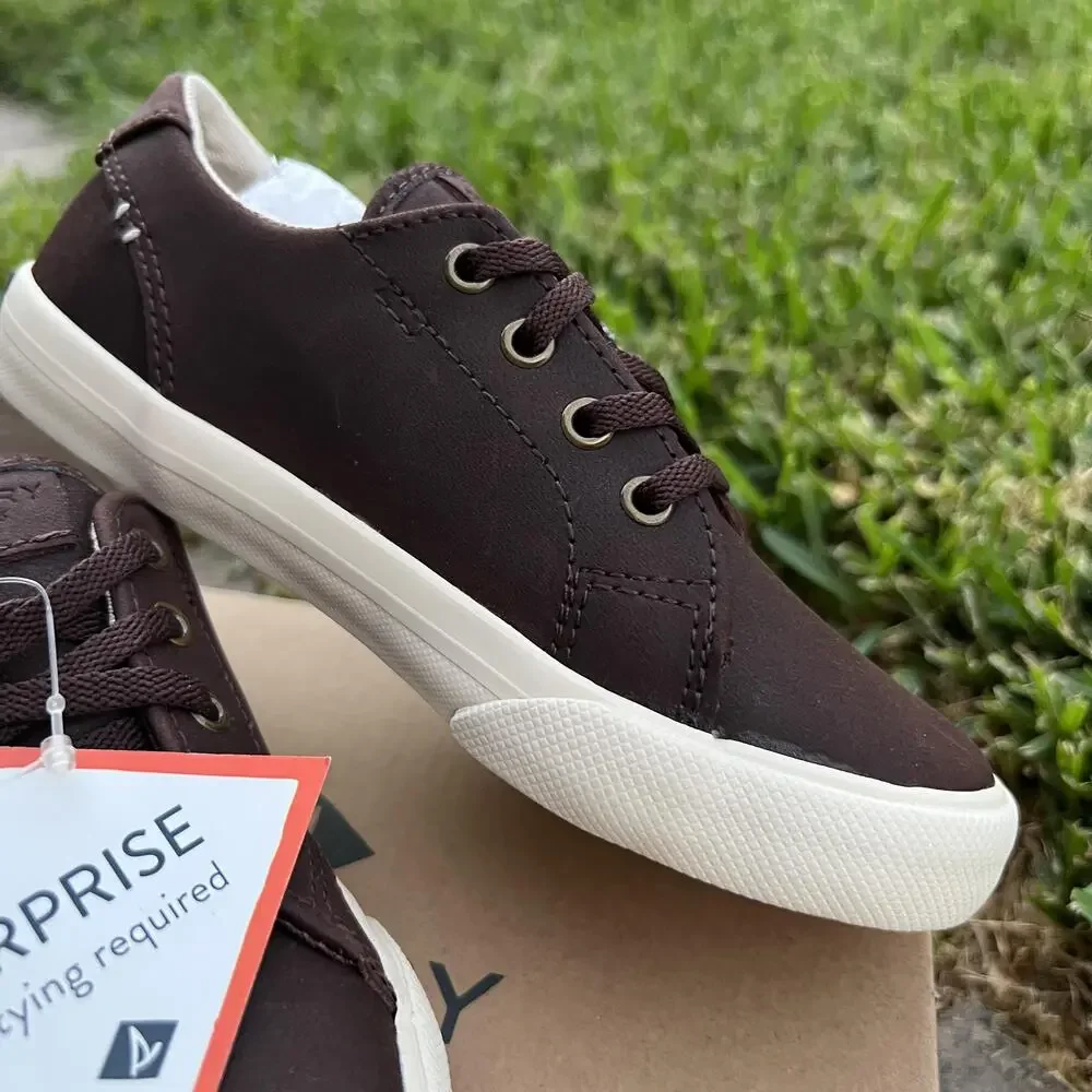Sperry Shoes Boys Size 11 Brown Striper II LTT Jr Surprise No Tie Memory Foam